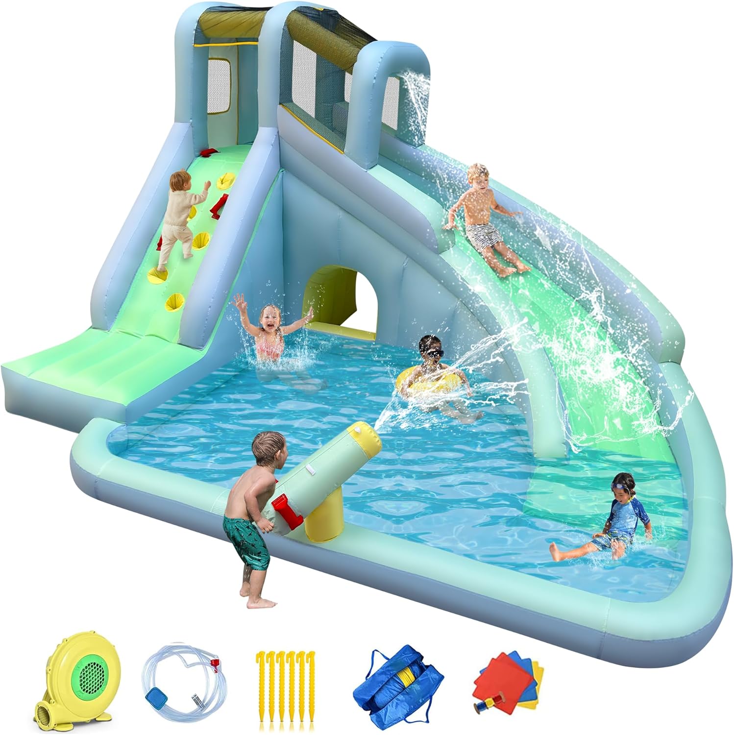 Kids Outdoor Climbing - 6-in-1 Inflatable Kids Bounce House Water