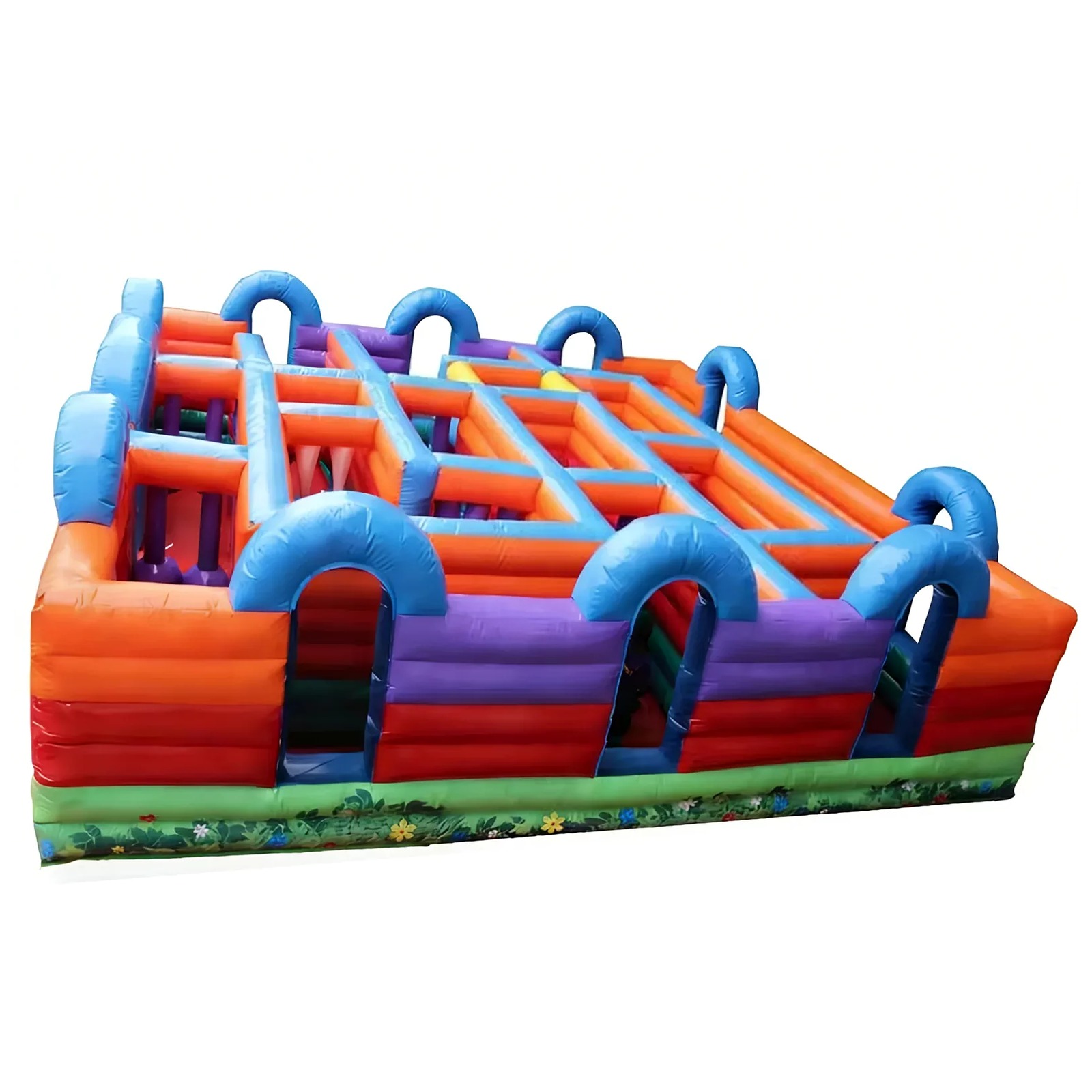 Kids Outdoor Inflatable - Commercial Orange Blue Obstacle Open Top