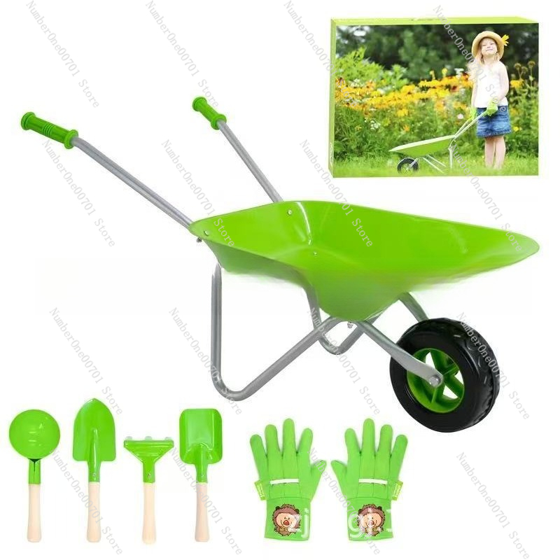Kids Outdoor Playset - Kids Outdoor Wheelbarrow, Green Garden Play