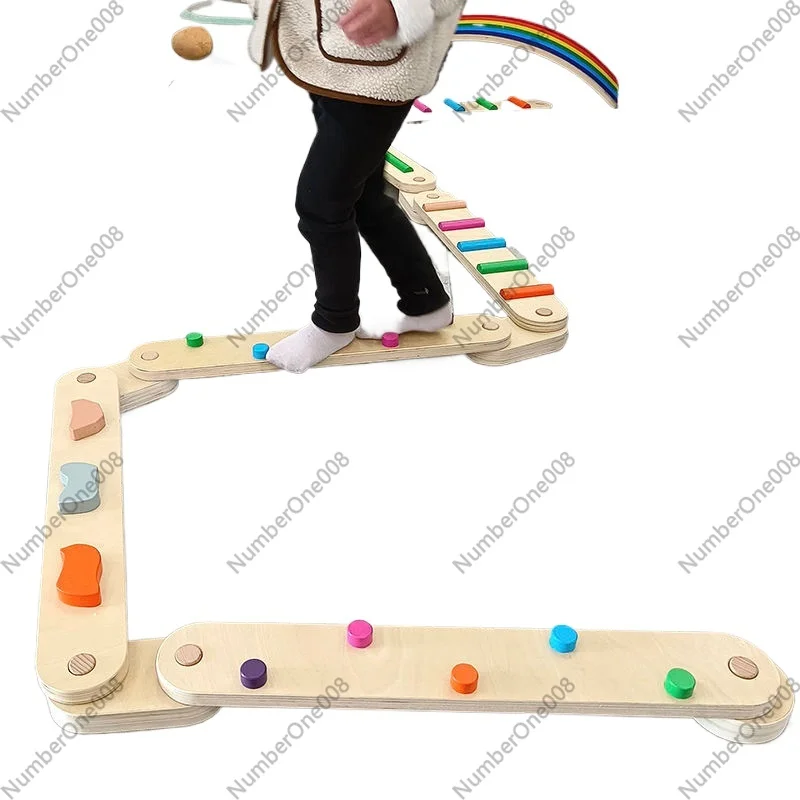 Kids Outdoor Balance Beam - Thick Wooden Balance Beam Tactile Board,