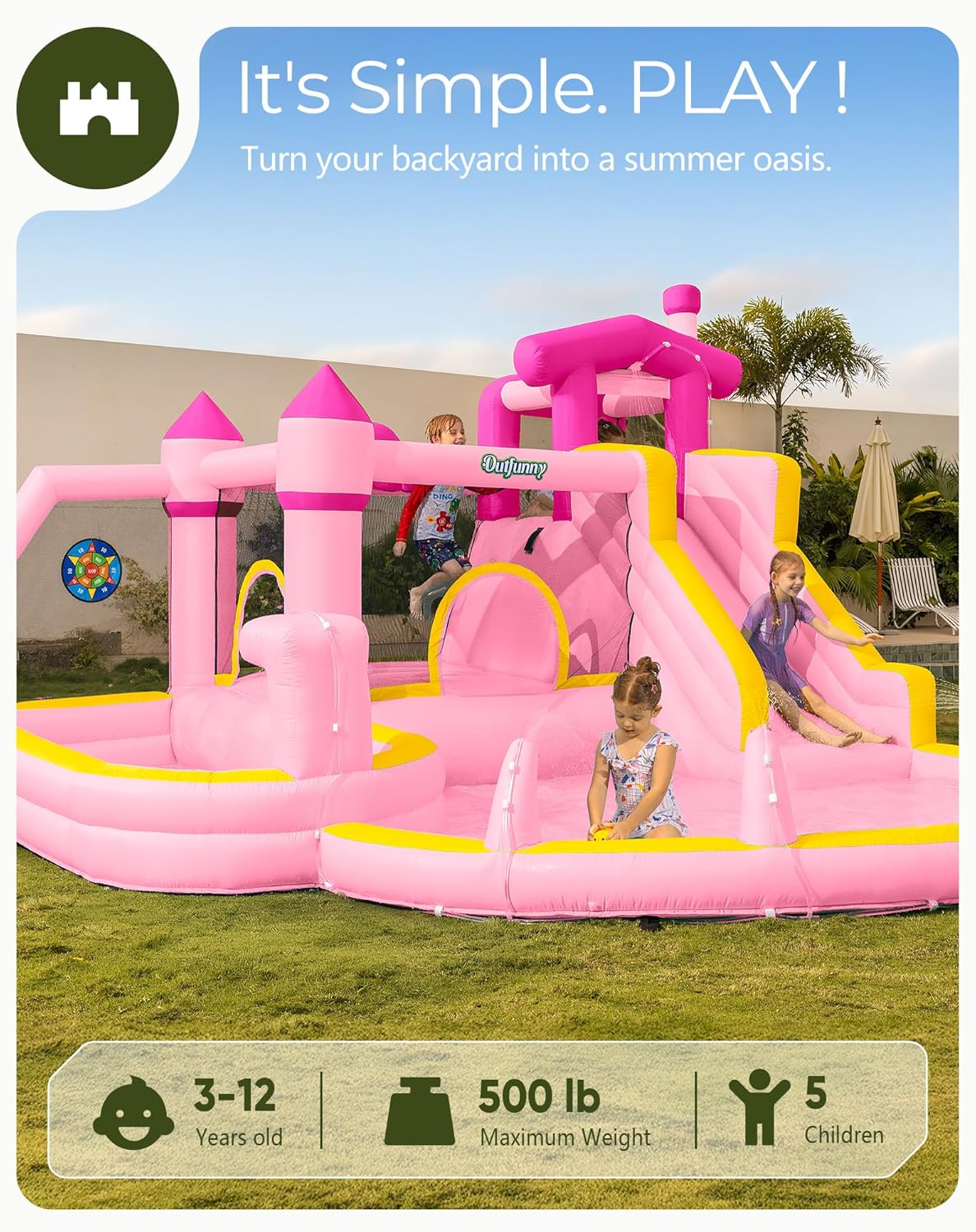Pink Inflatable Water Slide Bo - Kids Outdoor House ulasan dan harga