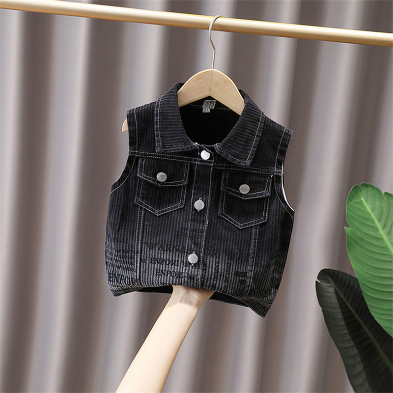 Boy Black Denim Vest Spring Au - Kids Outdoor Vest ulasan dan harga