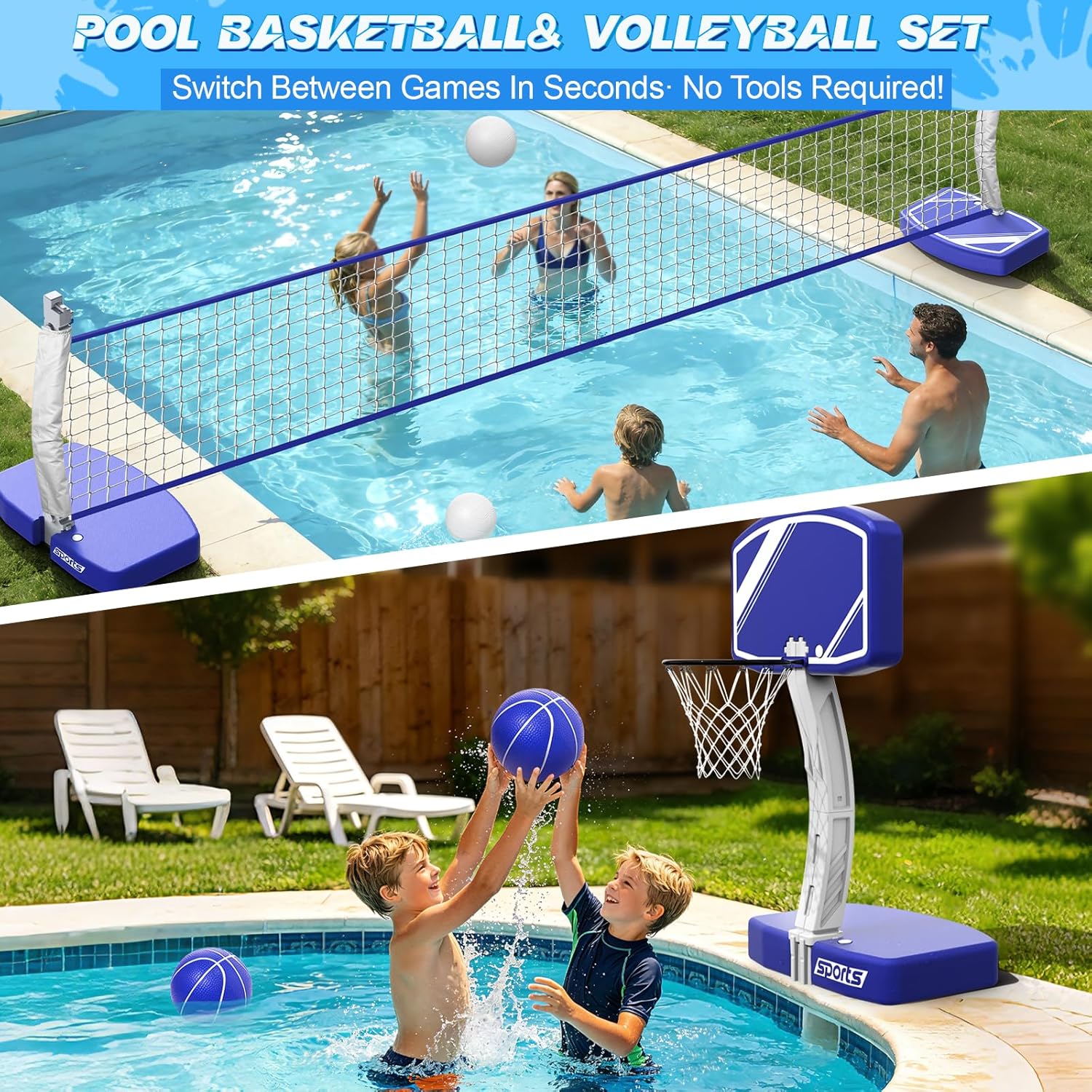 2-in-1 Pool Basketball Hoop an - Kids Outdoor Volleyball Net ulasan dan harga