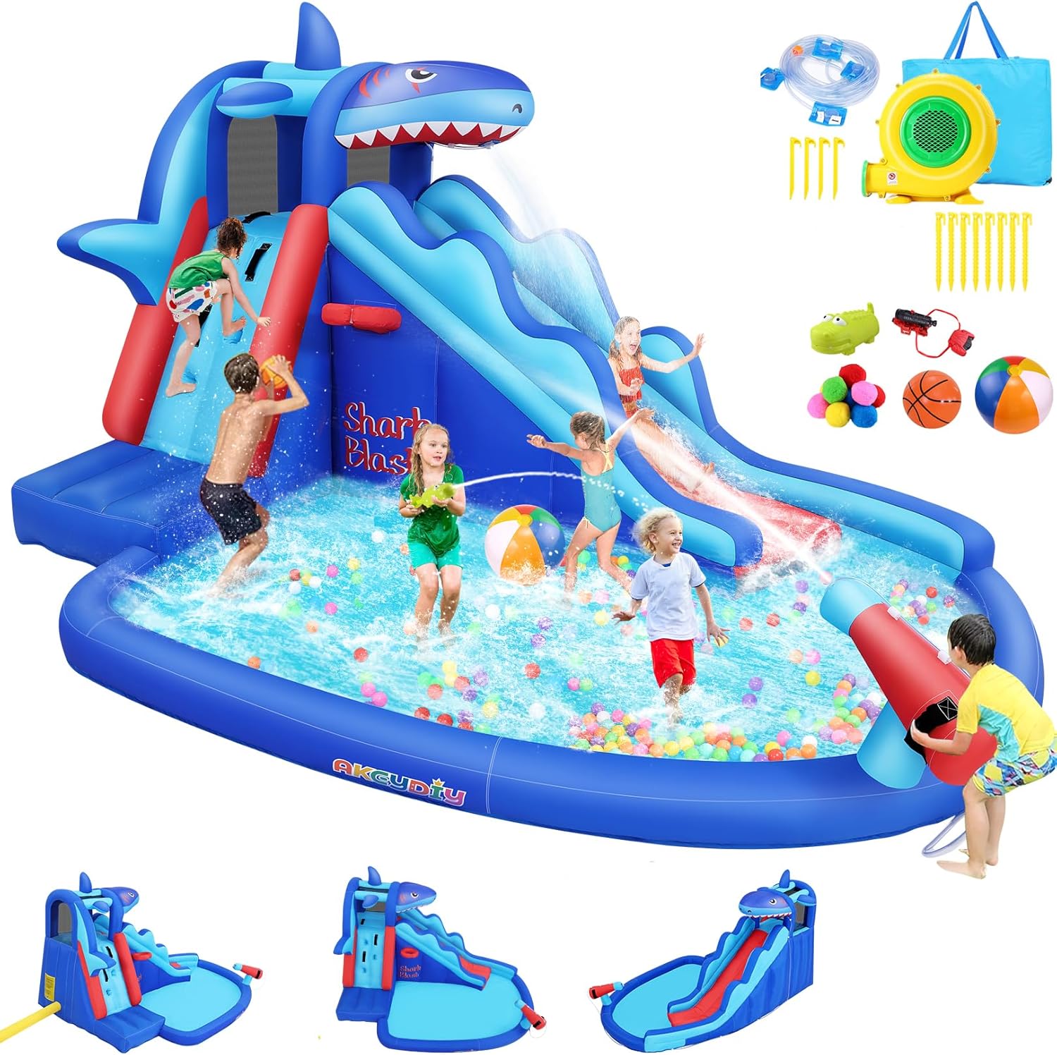 Shark-Themed Inflatable Water  - Kids Outdoor Climbing ulasan dan harga