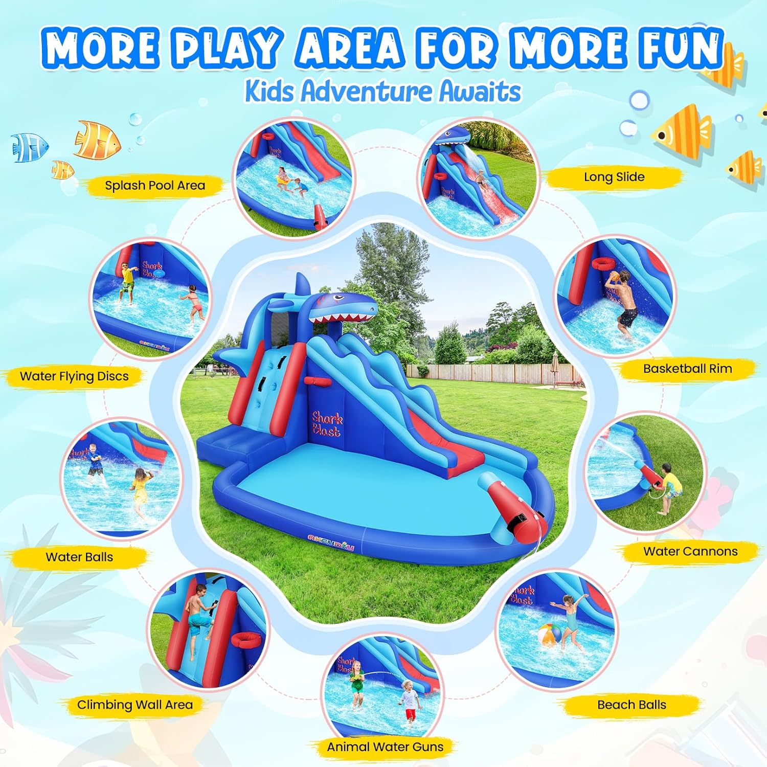 Shark-Themed Inflatable Water  - Kids Outdoor Climbing ulasan dan harga