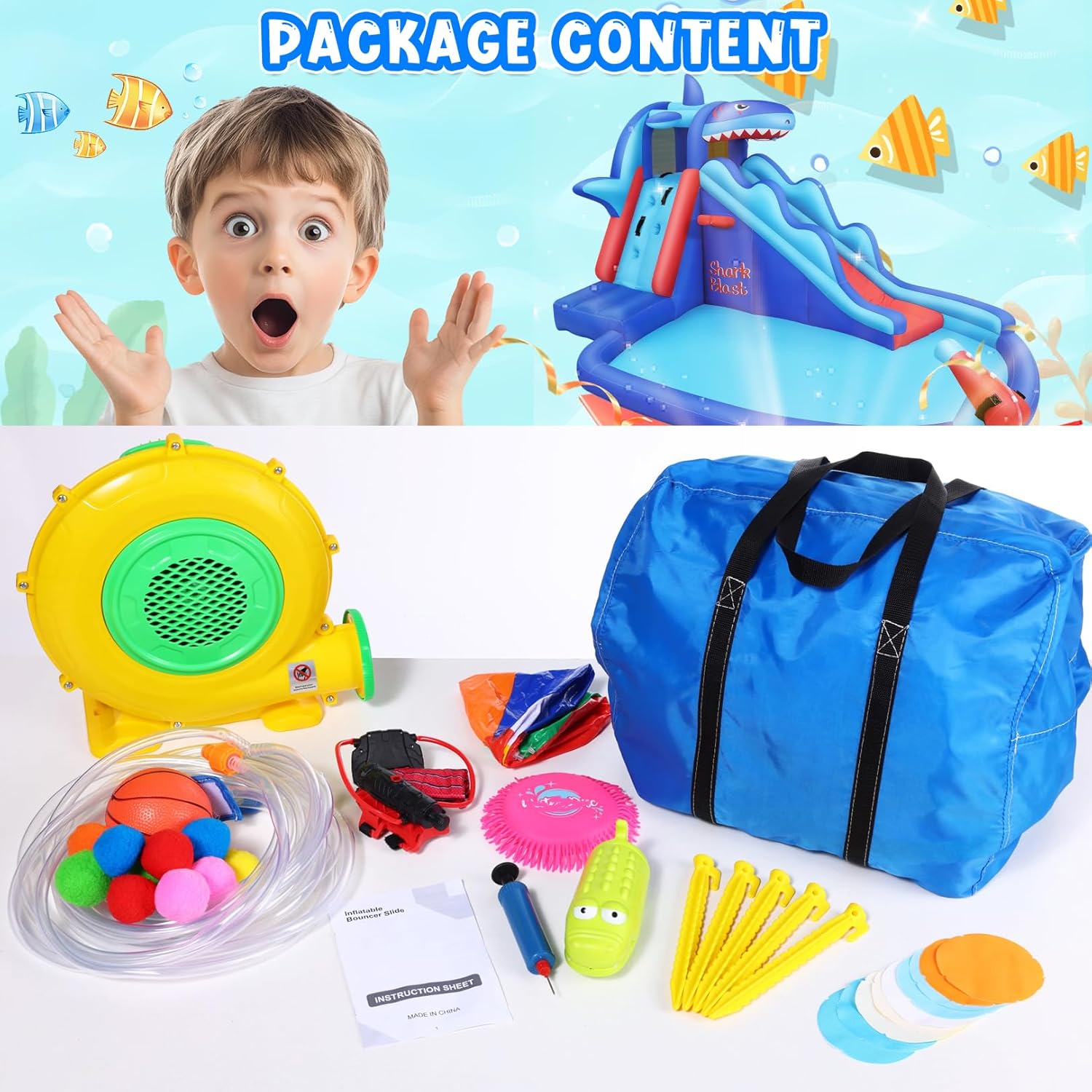 Shark-Themed Inflatable Water  - Kids Outdoor Climbing ulasan dan harga