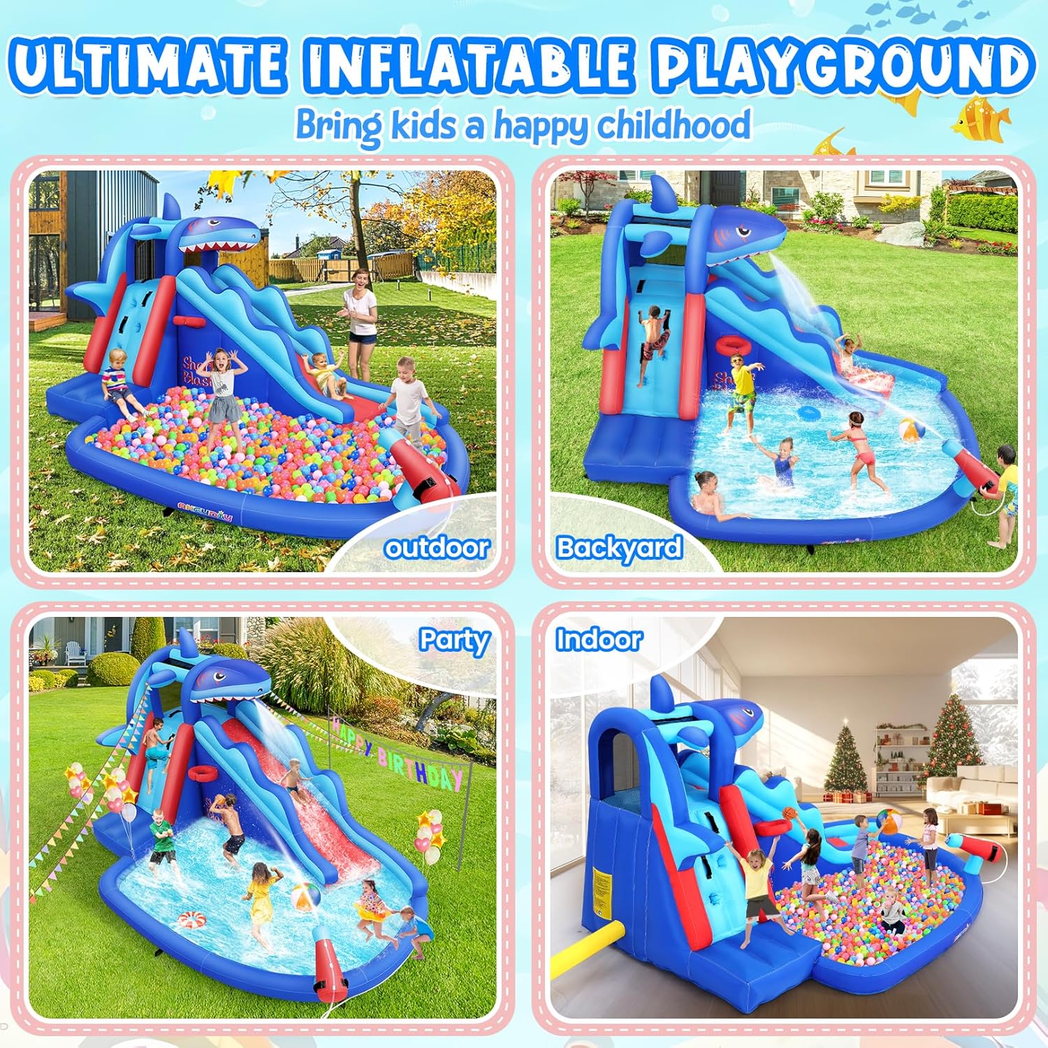 Shark-Themed Inflatable Water  - Kids Outdoor Climbing ulasan dan harga