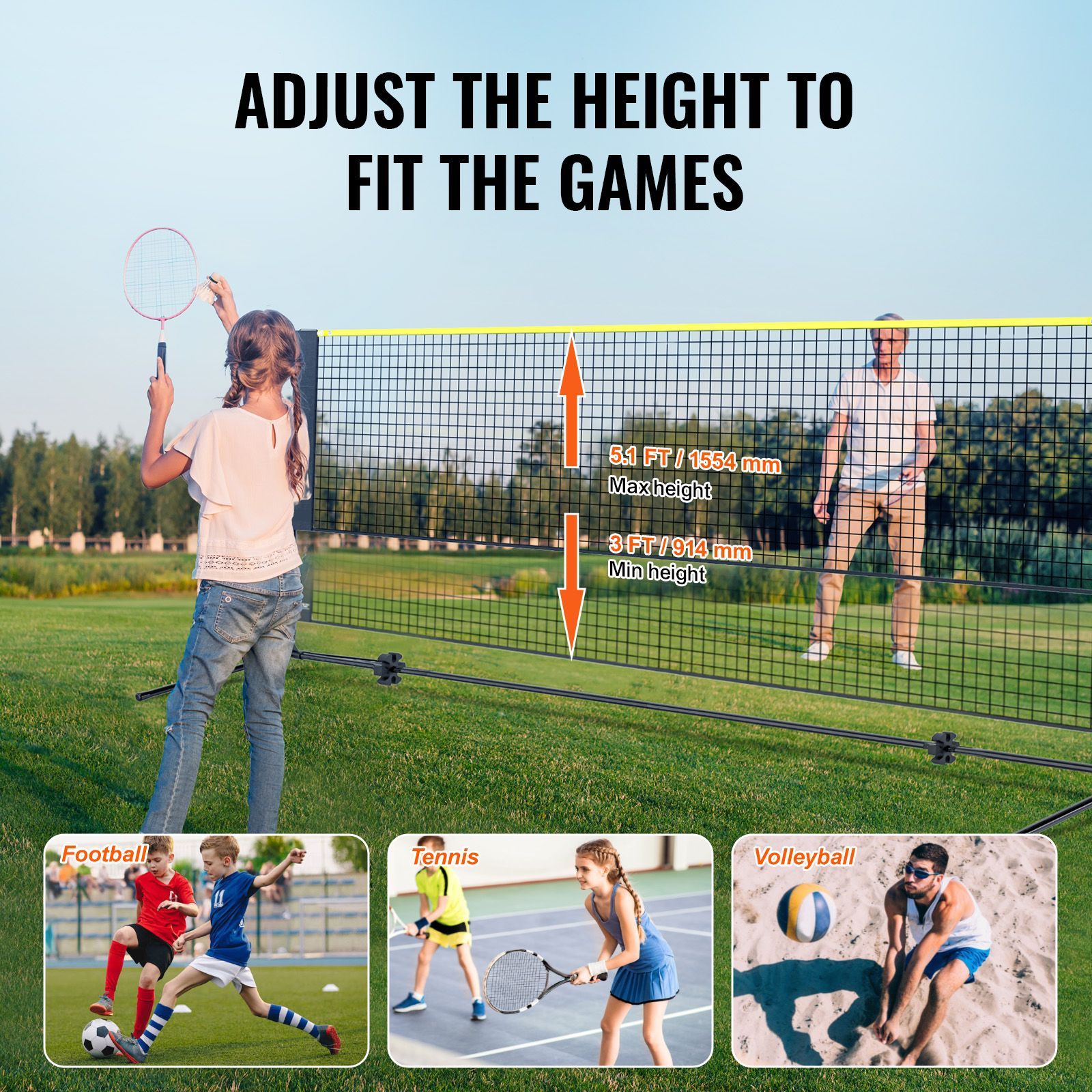 Badminton Net, Height Adjustab - Kids Outdoor Volleyball Net ulasan dan harga