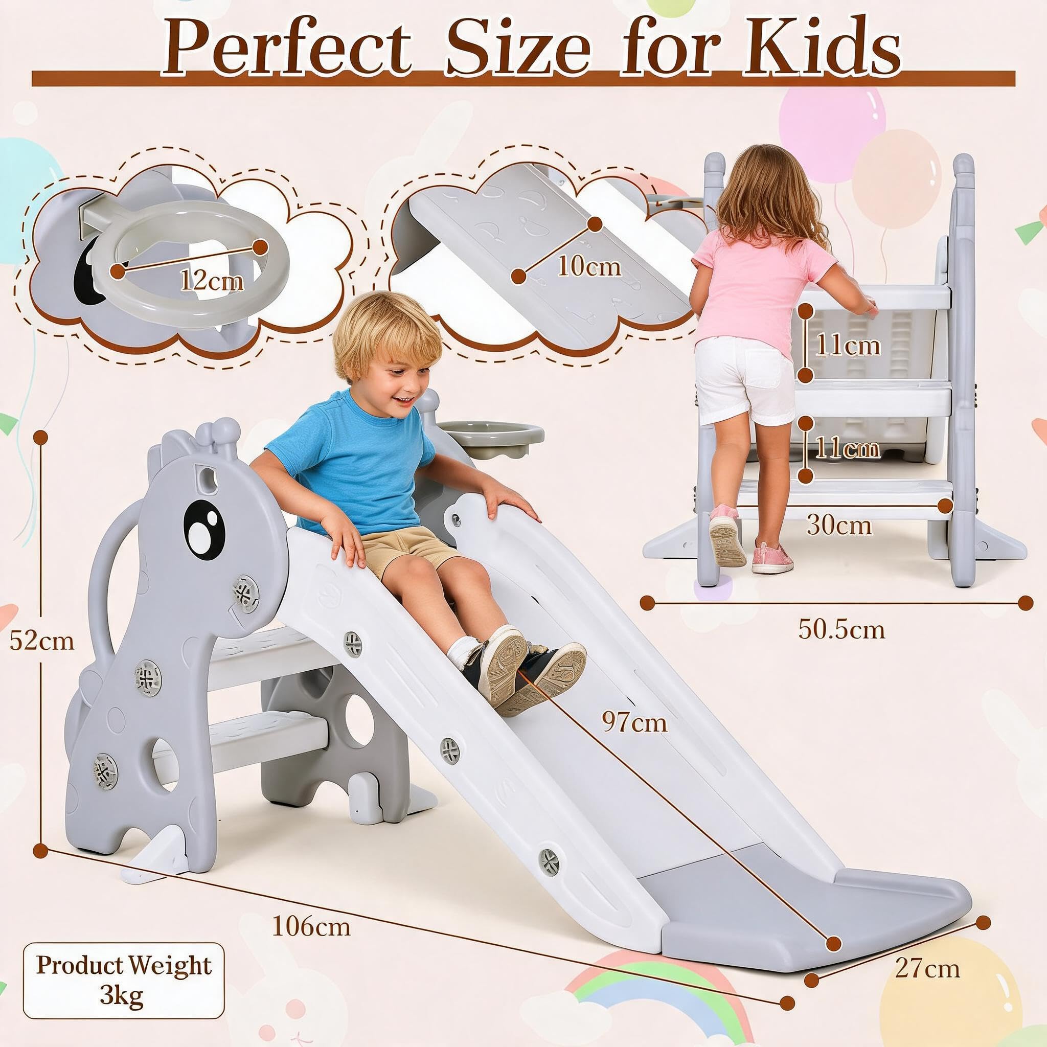 3 In 1 Toddler Slide With Bask - Kids Outdoor Climber ulasan dan harga